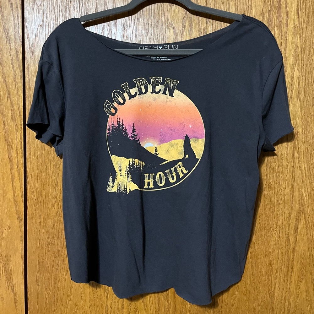 Fifth Sun Dark Grey and Gold Women's Tee